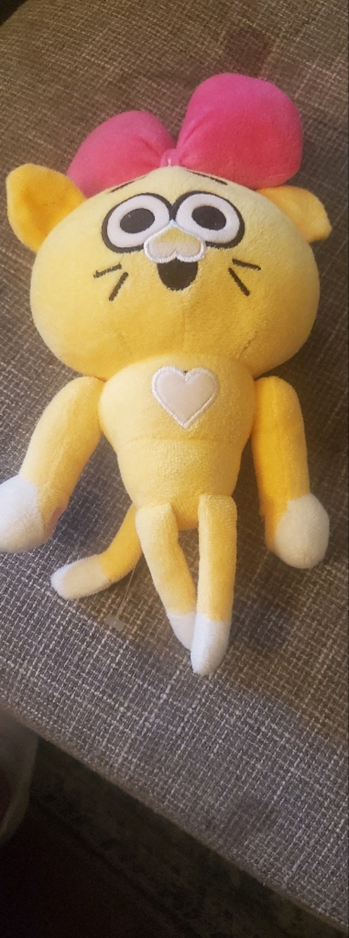 Yellow Plush Cartoon Cat with Pink Bow 2024 Battle Kitty Cartoon